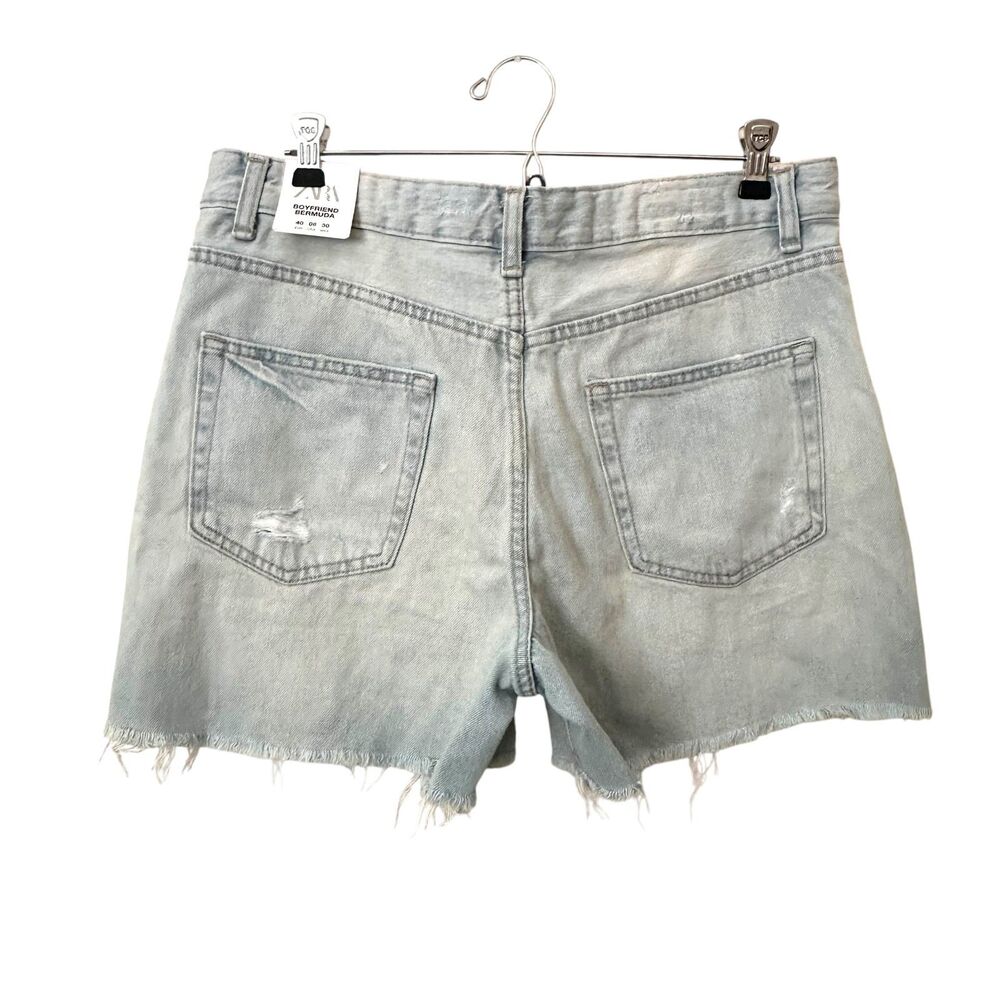 ZARA Boyfriend Bermuda Denim Distressed Light Wash Shorts NWT SZ 8 - Picture 2 of 5